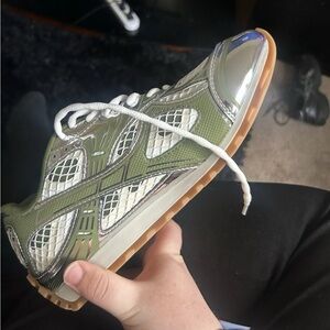 Bottega Veneta Green and Silver Sneakers
